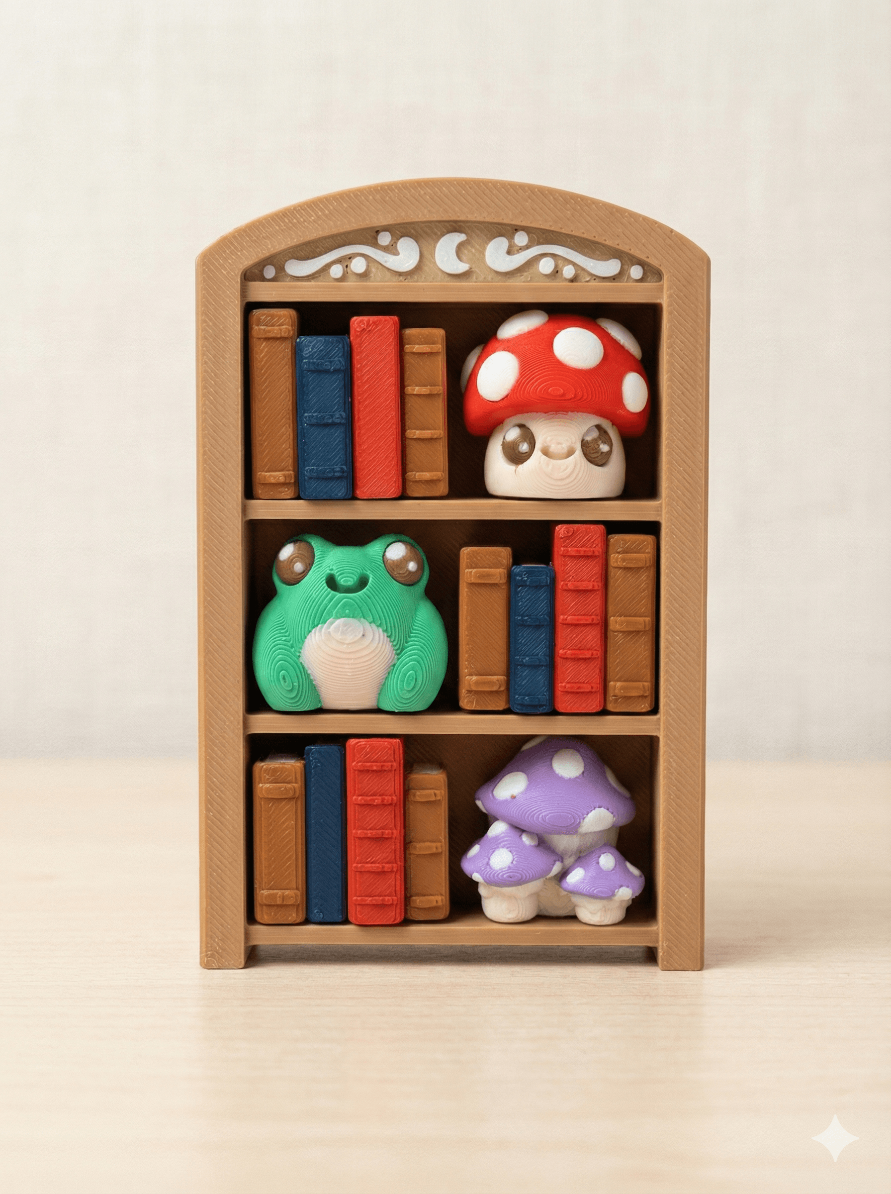 Custom bookshelf fidget clicker with artisan keycaps in 2x3 layout